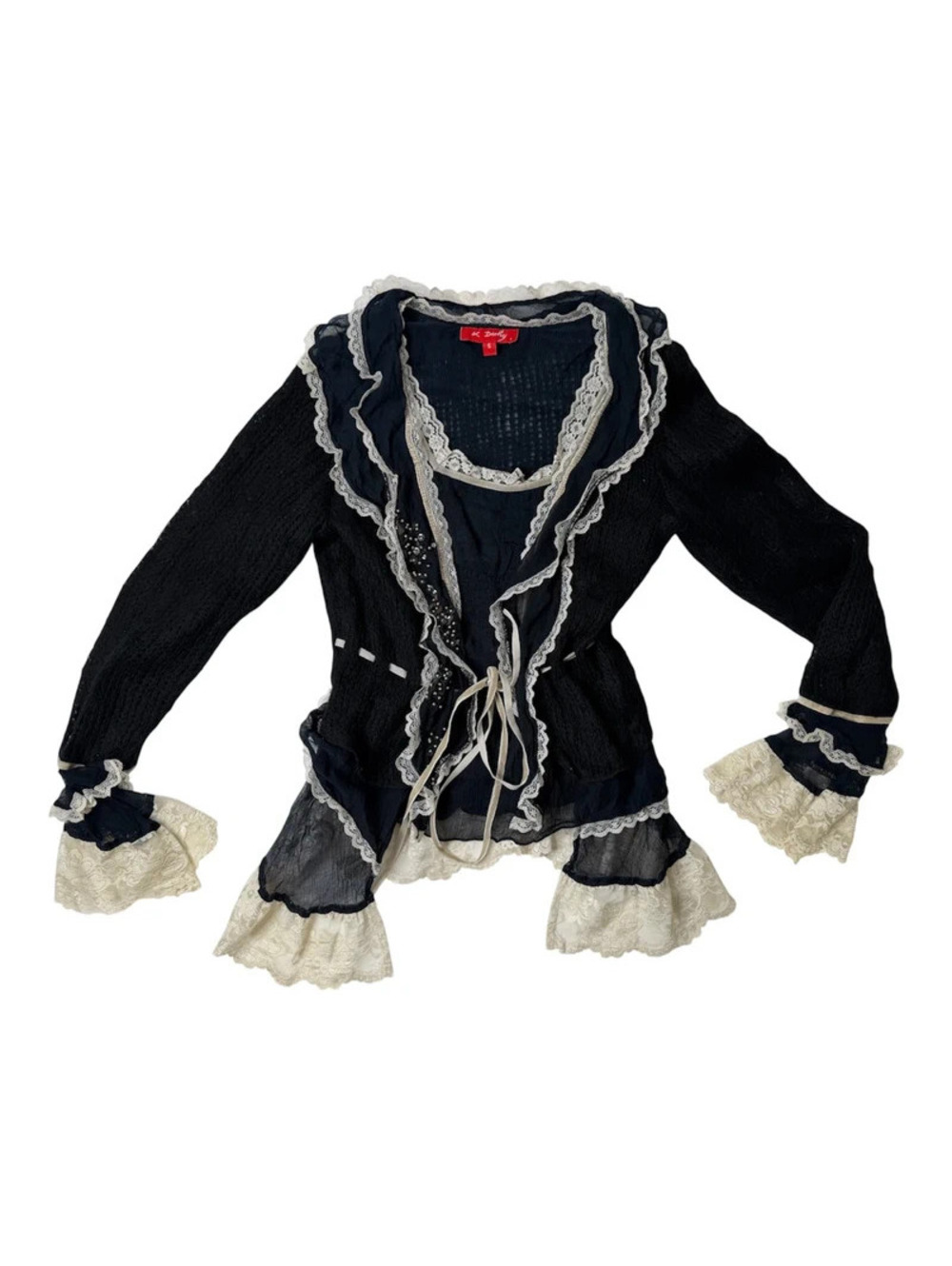 Romantic Vintage René Derhy Sequin Lace Trim Cardigan Top Y2K Size S - Picture 2 of 8